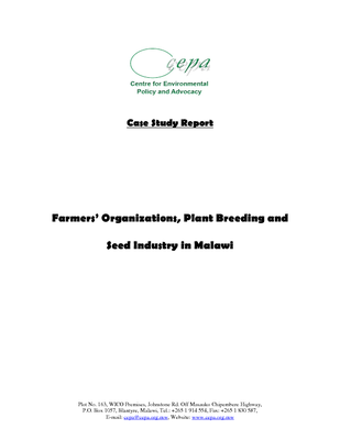 Case Study on Farmers Organizations, Plant Breeding and Seed Industry in Malawi
