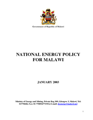 National Energy Policy for Malawi 2003